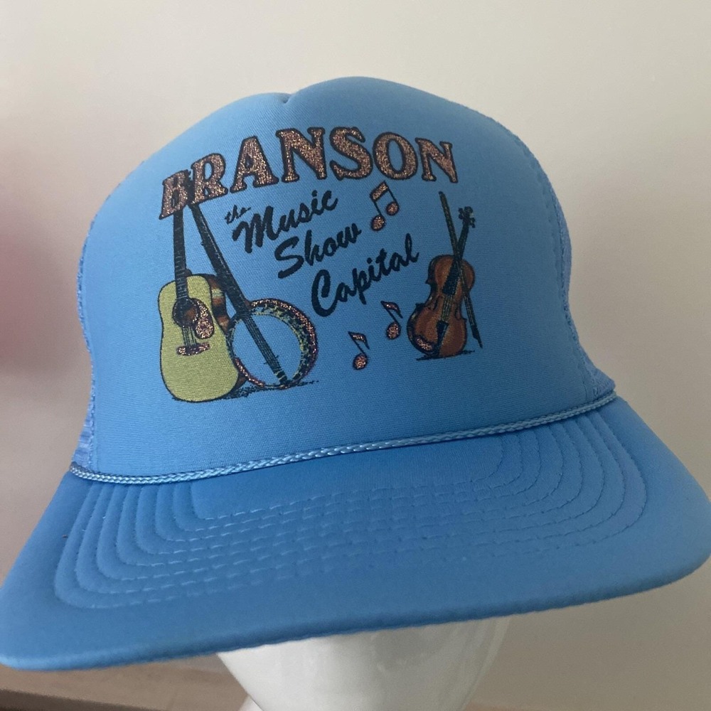 Vintage BRANSON Missouri SnapBack Hat Cap Trucker blue with rope COBRA caps